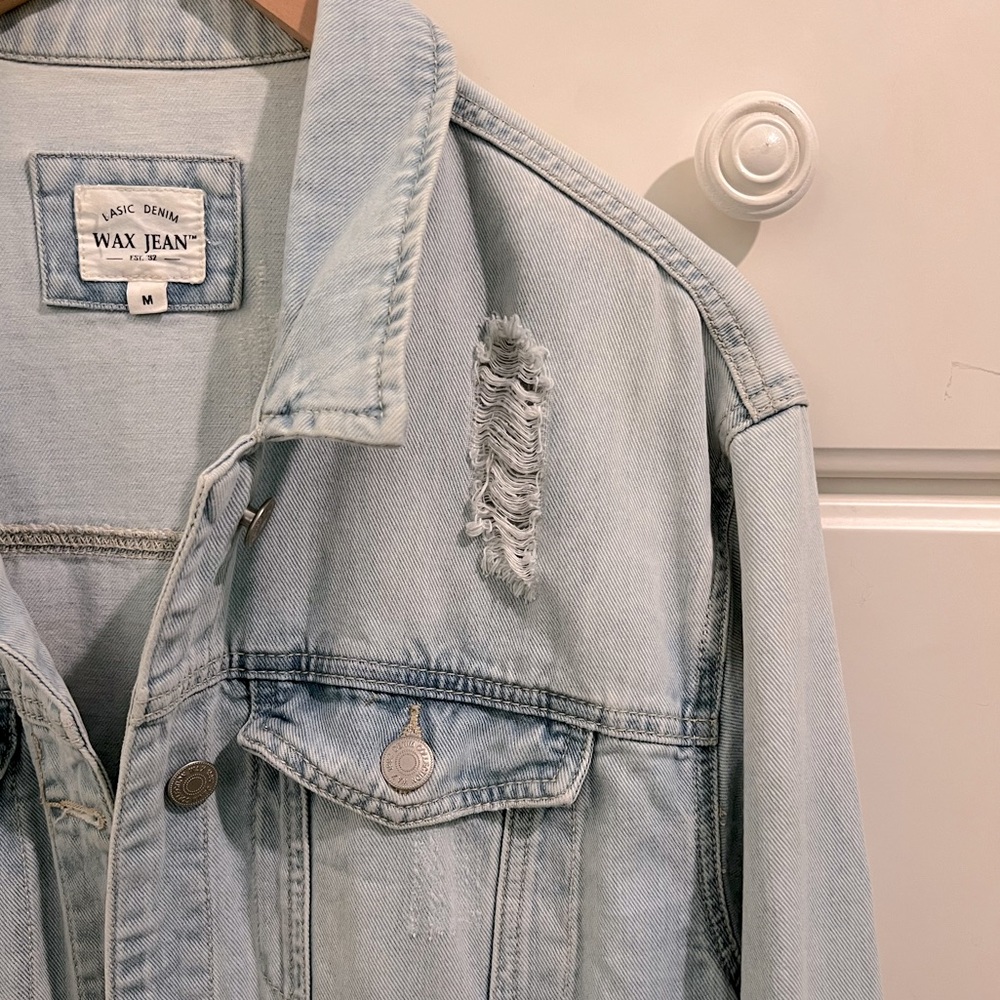 Distressed, light wash denim Jean jacket